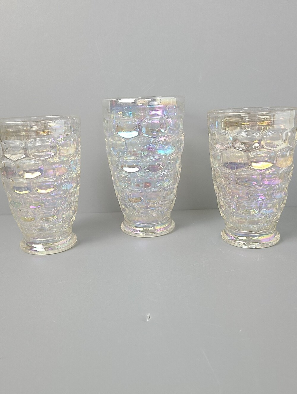 Federal Glass Yorktown Thumbprint Iridescent Tumbler Glasses-Set of Three